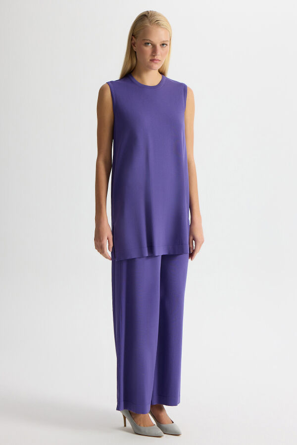 Basic Kolsuz Triko Tunik Mor - 3