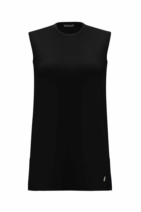 Basic Sleeveless Knitted Black Tunic - 1