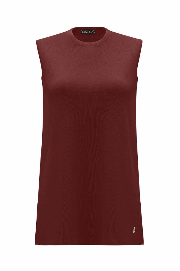 Basic Sleeveless Knitted Burgundy Tunic - 1
