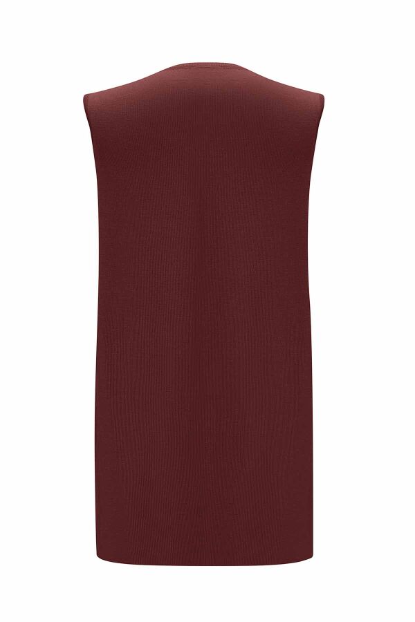 Basic Sleeveless Knitted Burgundy Tunic - 2