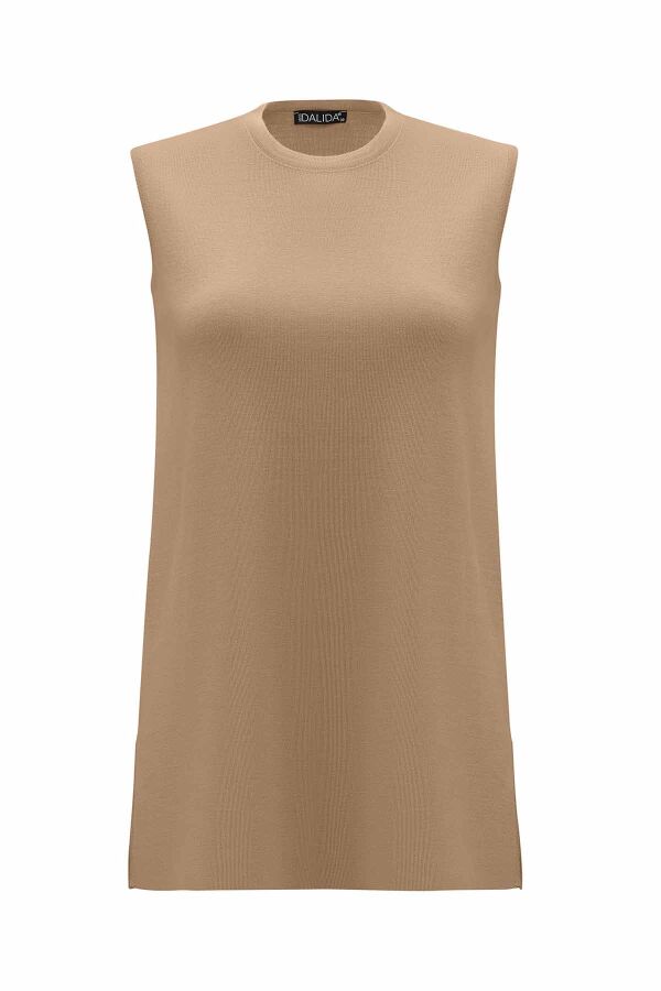Basic Sleeveless Knitted Camel Tunic - 1