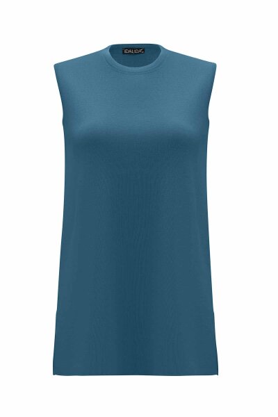 Basic Sleeveless Knitted Dark Blue Tunic 