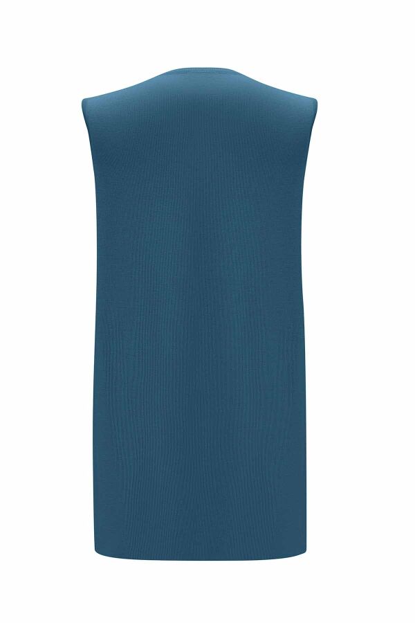 Basic Sleeveless Knitted Dark Blue Tunic - 2
