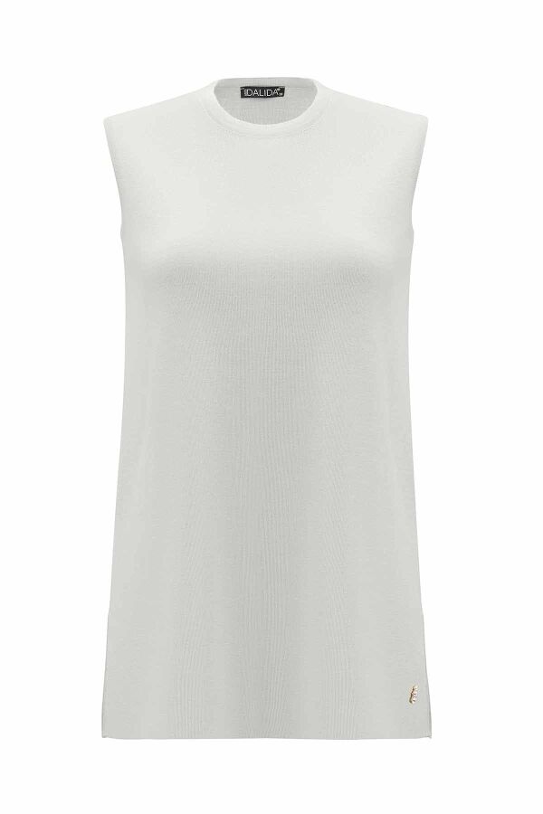 Basic Sleeveless Knitted Ecru Tunic - 1