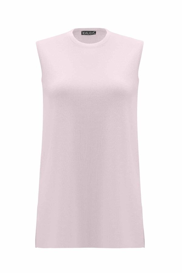 Basic Sleeveless Knitted Pink Tunic - 1
