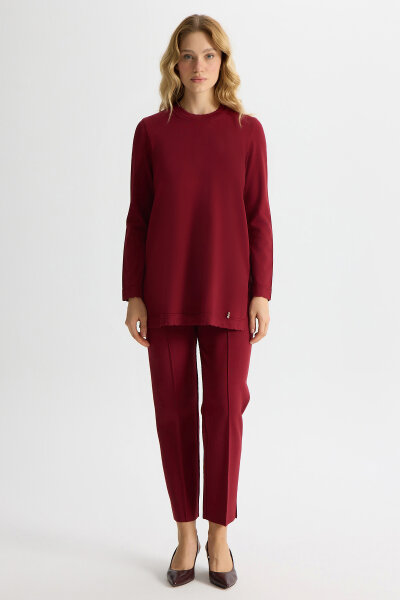 Basic Uzun Kollu Triko Tunik Cherry - MISS DALIDA