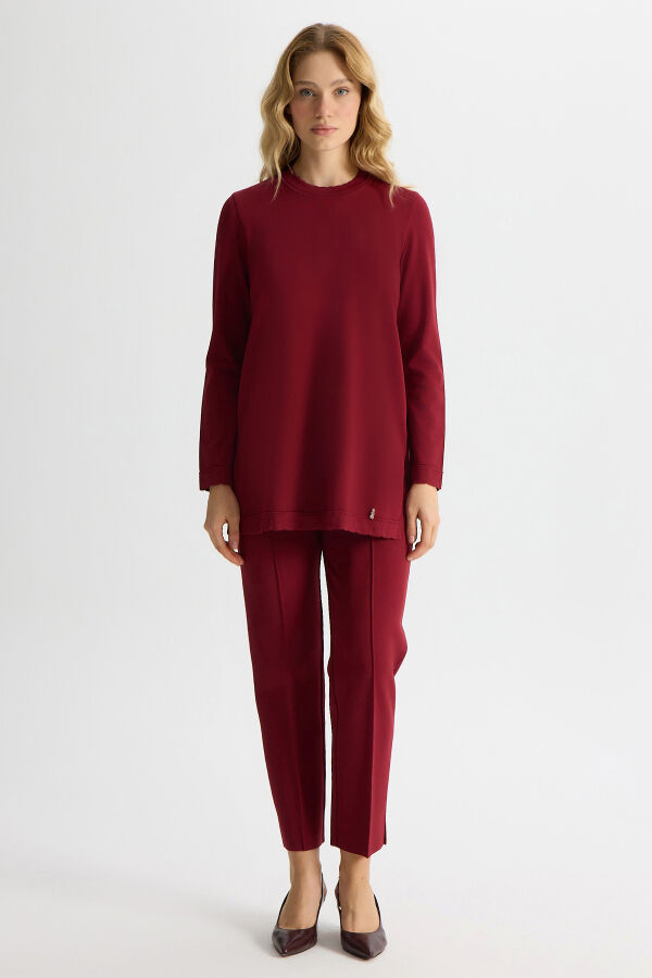 Basic Uzun Kollu Triko Tunik Cherry - 1