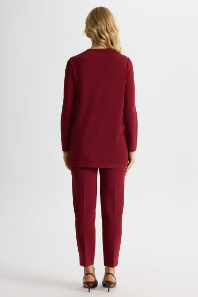 Basic Uzun Kollu Triko Tunik Cherry - 3