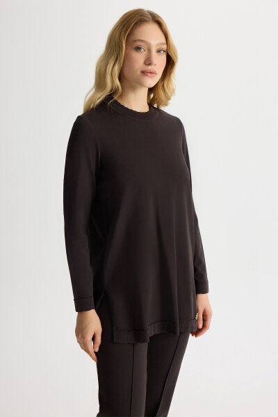 Basic Uzun Kollu Triko Tunik Kahverengi - MISS DALIDA
