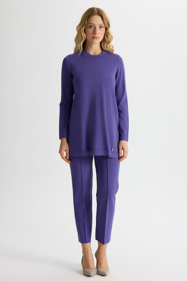 Basic Uzun Kollu Triko Tunik Mor - 1