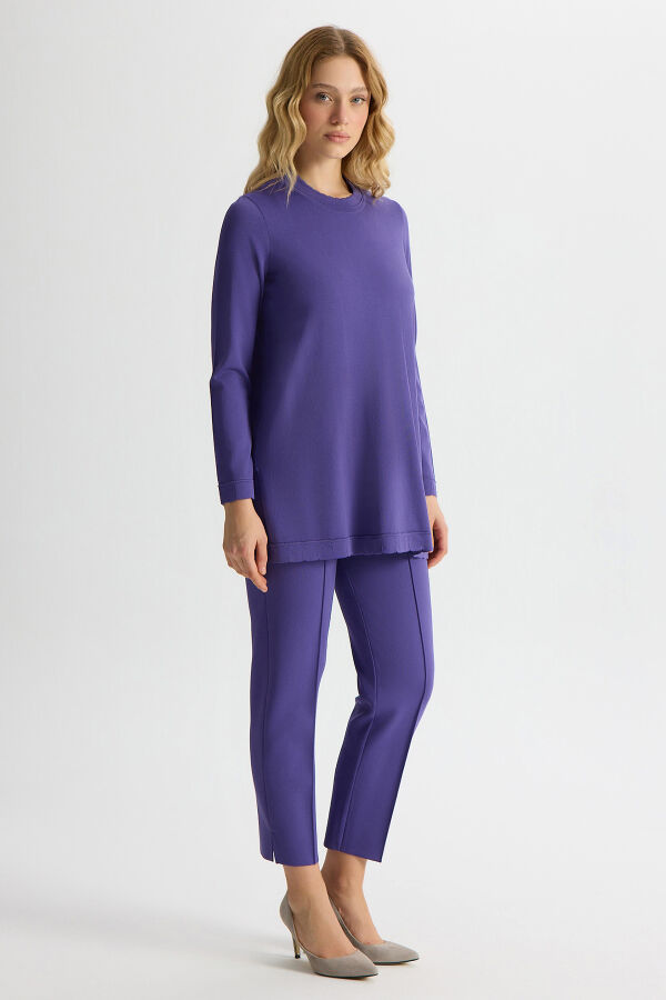 Basic Uzun Kollu Triko Tunik Mor - 2