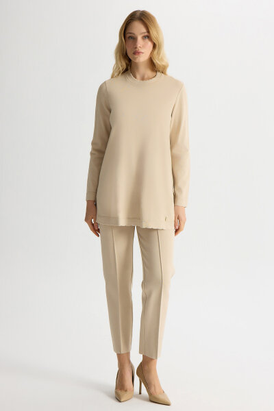 Basic Uzun Kollu Triko Tunik Stone - MISS DALIDA