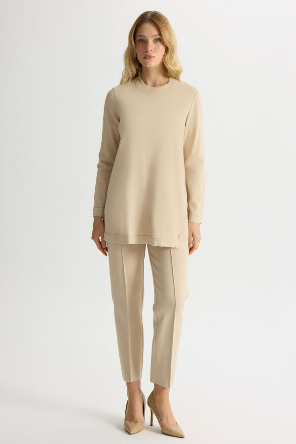 Basic Uzun Kollu Triko Tunik Stone - 1