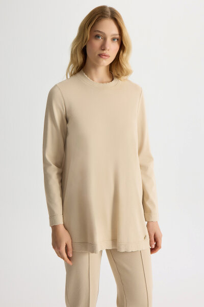 Basic Uzun Kollu Triko Tunik Stone - 2