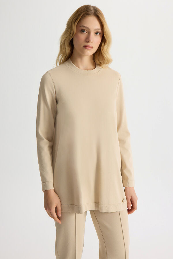 Basic Uzun Kollu Triko Tunik Stone - 2