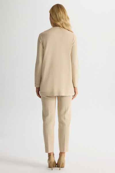 Basic Uzun Kollu Triko Tunik Stone - 3