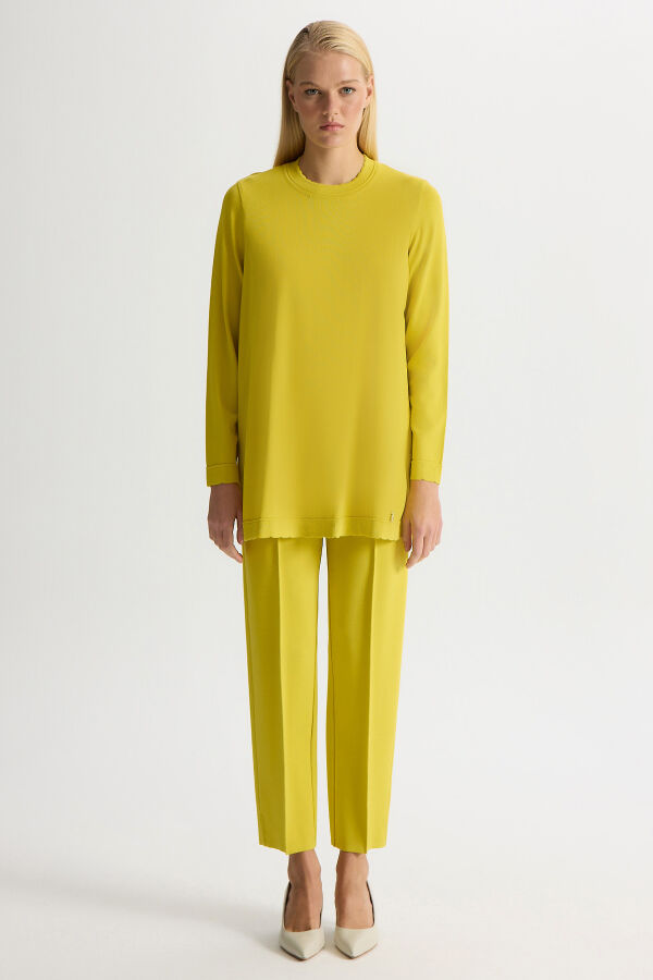 Basic Uzun Kollu Triko Tunik Lime - 3