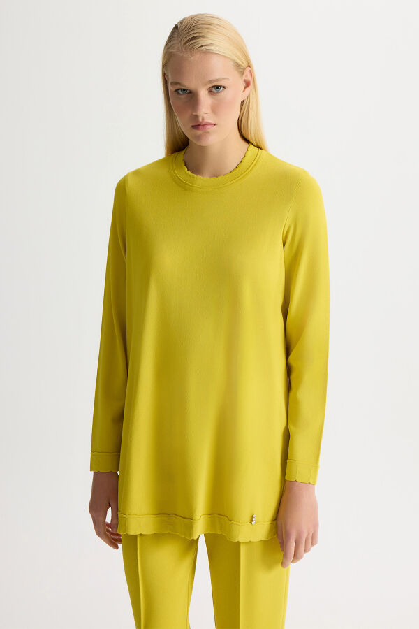 Basic Uzun Kollu Triko Tunik Lime - 1