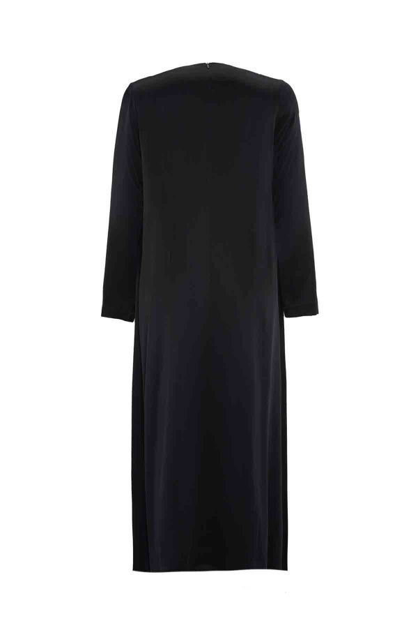 Bel Detaylı Cupro Siyah Elbise - 2