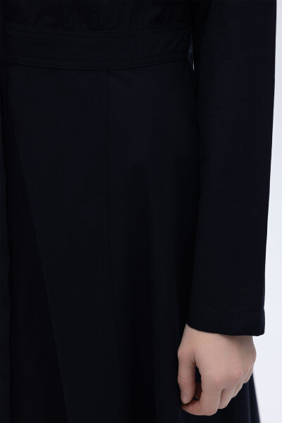 Belden Oturmalı Uzun Kollu Poplin Elbise Lacivert - 3