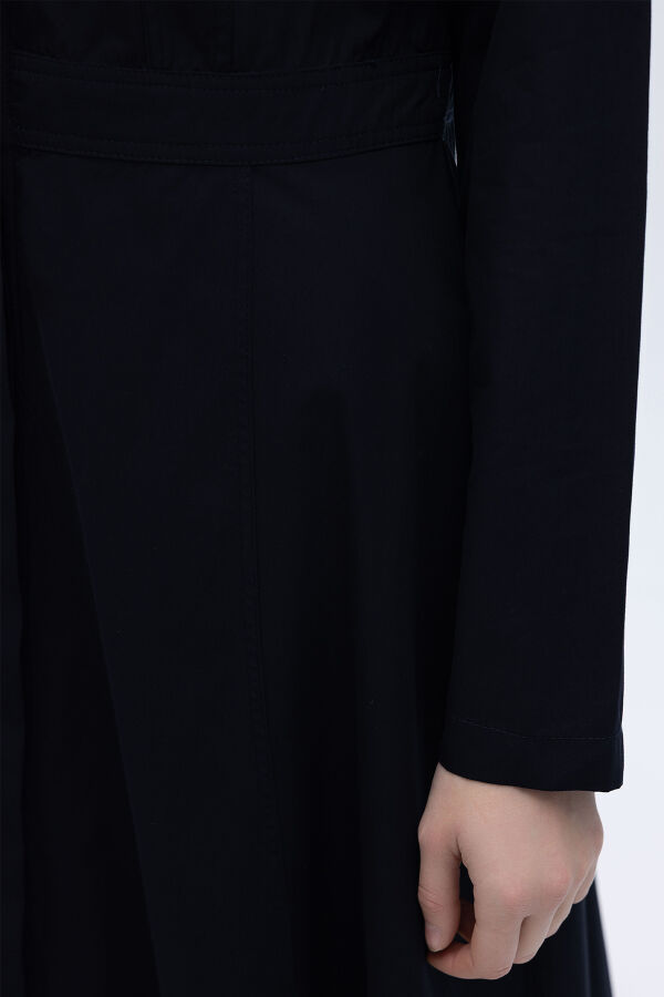 Belden Oturmalı Uzun Kollu Poplin Elbise Lacivert - 3