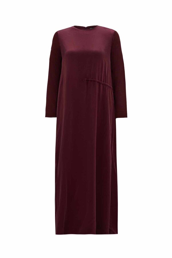 T26K-4012 Beli Büzgü Detaylı Cupro Elbise PLUM - 1
