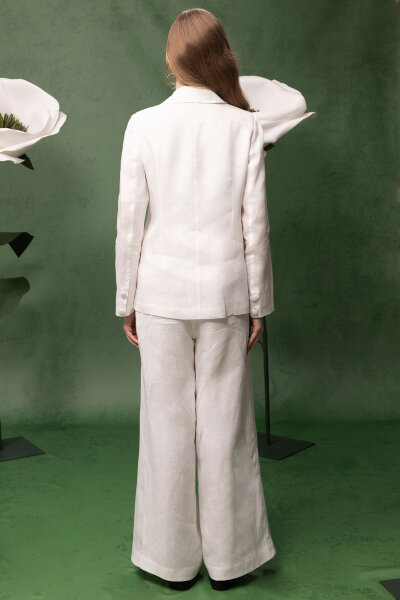 Beli Kuşaklı Bol Paça Keten Pantolon Ekru - 3