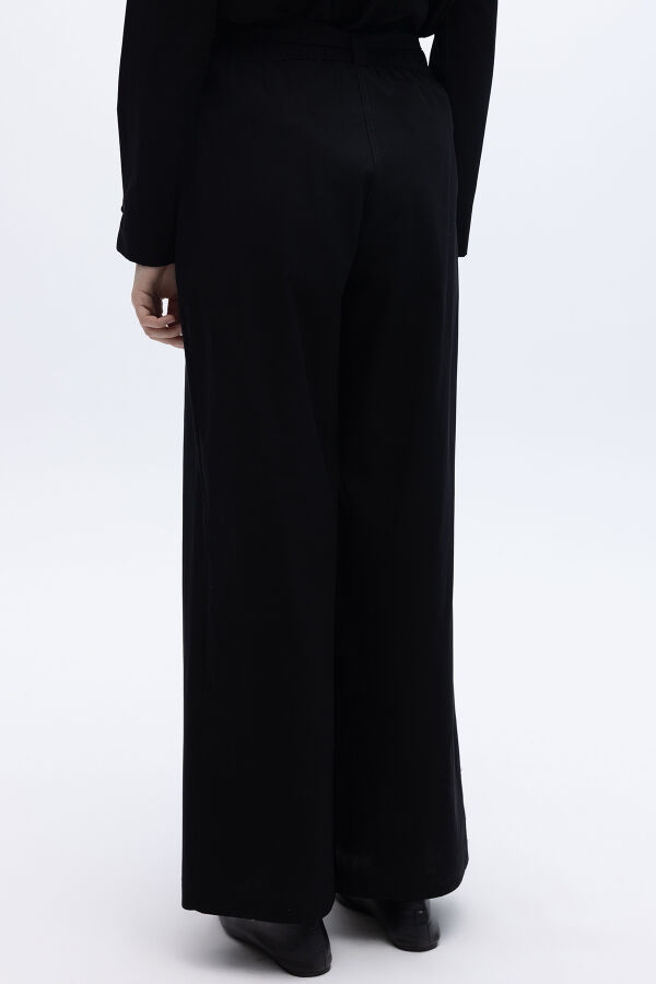 Beli Kuşaklı Bol Paça Pantolon Siyah - 6