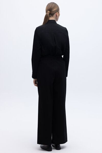 Beli Kuşaklı Bol Paça Pantolon Siyah - 4