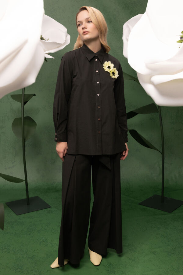 Beli Kuşaklı Bol Paça Pantolon Haki - 2