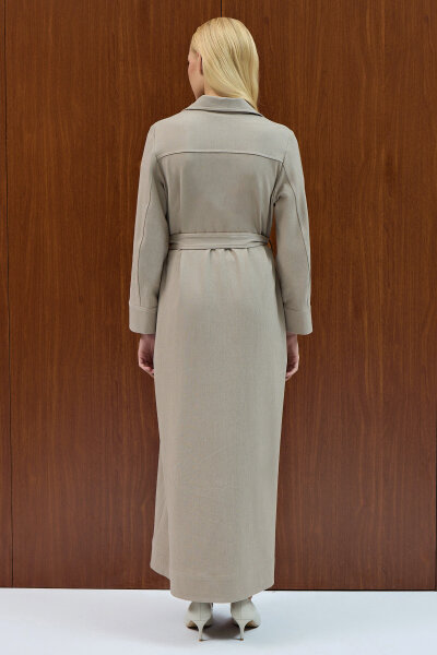 Beli Kuşaklı Denim Gömlek Elbise Stone - 4