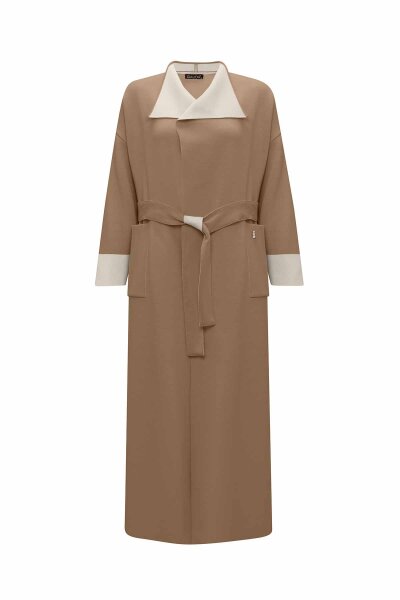 T26K-9000 Beli Kuşaklı Mendil Yaka Hırka DORY-CAMEL - 2