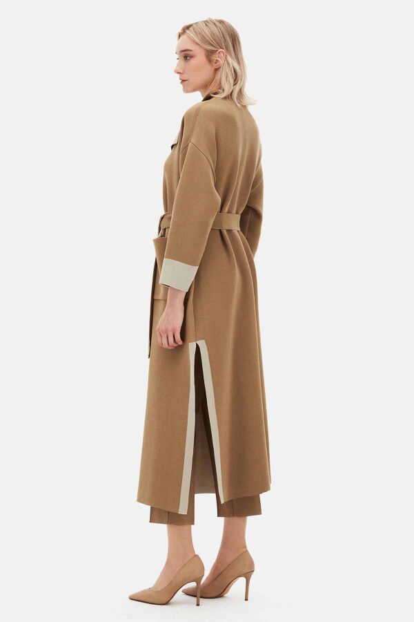 T26K-9000 Beli Kuşaklı Mendil Yaka Hırka DORY-CAMEL - 3