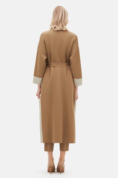 T26K-9000 Beli Kuşaklı Mendil Yaka Hırka DORY-CAMEL - 5