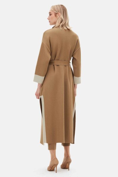 T26K-9000 Beli Kuşaklı Mendil Yaka Hırka DORY-CAMEL - 6