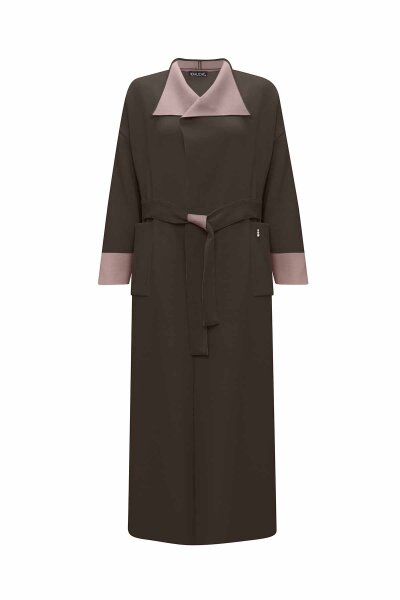 T26K-9000 Beli Kuşaklı Mendil Yaka Hırka DARDO-TAUPE - 2