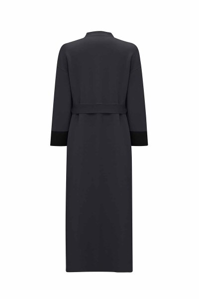 T26K-9000 Beli Kuşaklı Mendil Yaka Hırka VATE-DARK GREY - 2