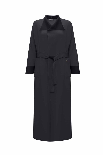 T26K-9000 Beli Kuşaklı Mendil Yaka Hırka VATE-DARK GREY - 1