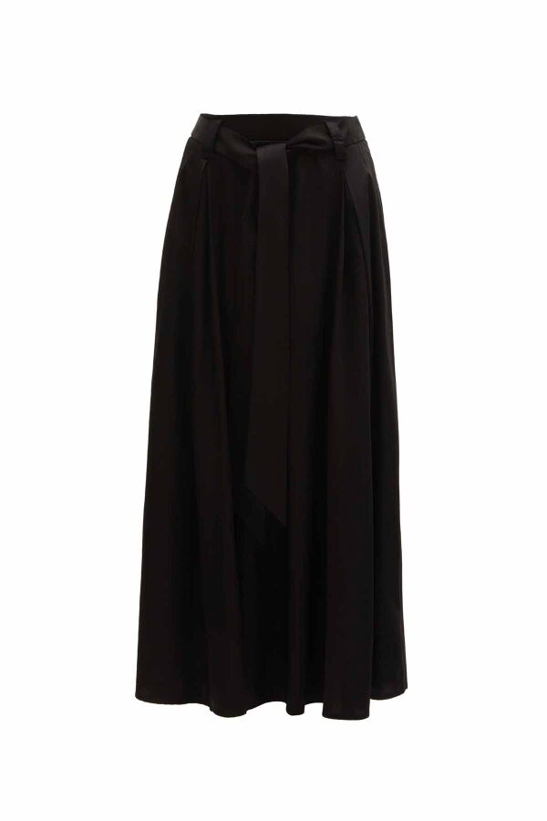 Beli Kuşaklı Rahat Kesim Kumaş Etek - 5