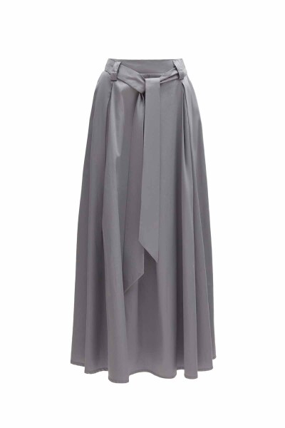Beli Kuşaklı Rahat Kesim Kumaş Etek - 10