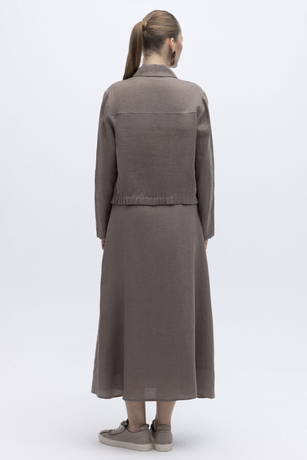 Beli Lastikli A Kesim Düz Renk Keten Etek Mink - 2