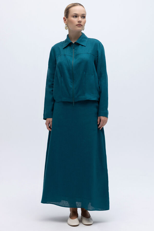 Beli Lastikli A Kesim Düz Renk Keten Etek North Sea - 1