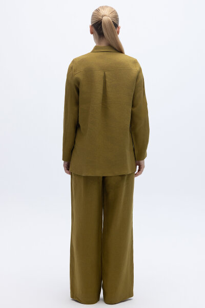 Beli Lastikli Bol Paça Keten Pantolon Amber - 4