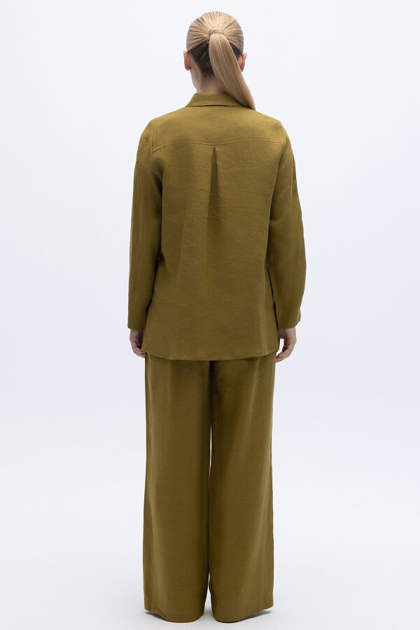 Beli Lastikli Bol Paça Keten Pantolon Amber - 4