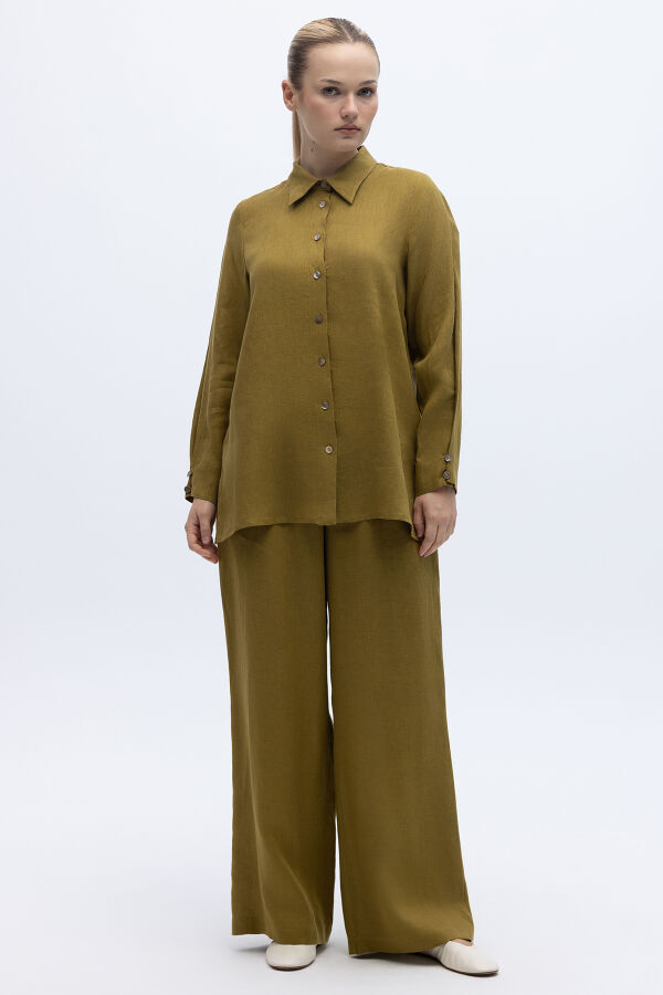 Beli Lastikli Bol Paça Keten Pantolon Amber - 1