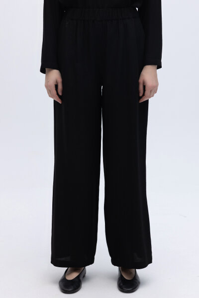 Beli Lastikli Keten Pantolon Siyah - 4