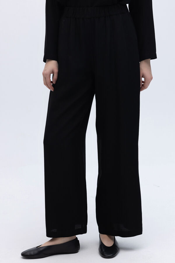 Beli Lastikli Keten Pantolon Siyah - 5