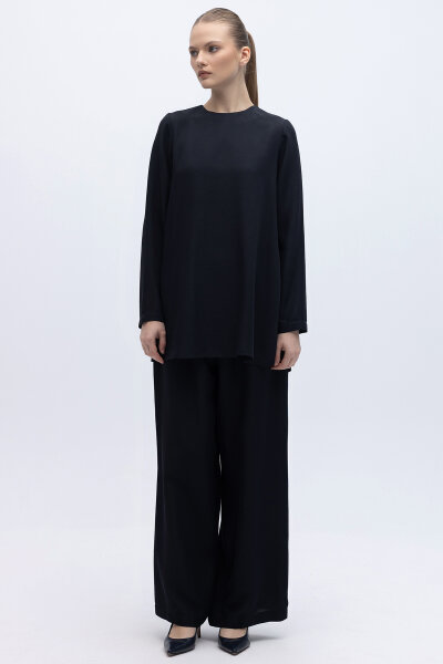 Beli Lastikli Keten Pantolon Siyah 