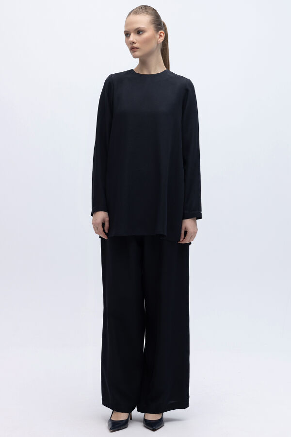 Beli Lastikli Keten Pantolon Siyah - 1