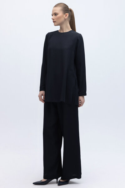 Beli Lastikli Keten Pantolon Siyah - 2